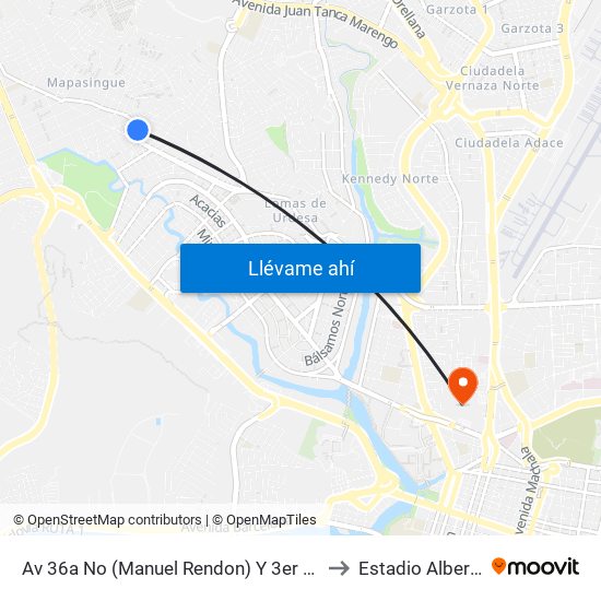 Av 36a No (Manuel Rendon) Y 3er Callejon 12a (3er Cj. 12a to Estadio Alberto Spencer map