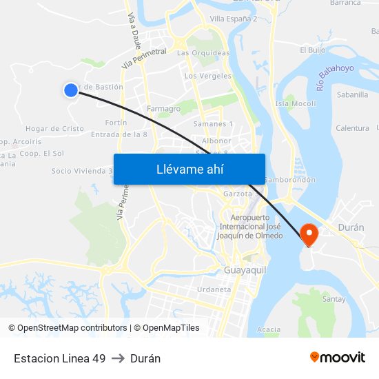 Estacion Linea 49 to Durán map