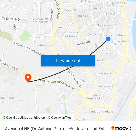Avenida 4 NE (Dr. Antonio Parra Velasco) Y 4to Callejon 16a to Universidad Estatal De Guayaquil map