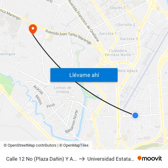 Calle 12 No (Plaza Dañin) Y Av. 2 NE (Luis Lopez) to Universidad Estatal De Guayaquil map