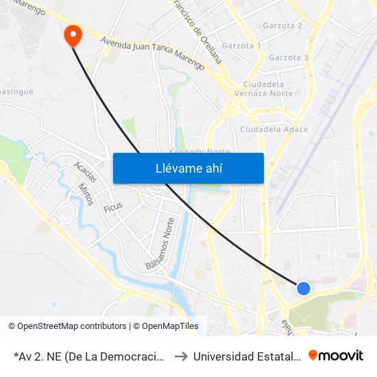 *Av 2. NE (De La Democracia)  Y Callejon 10 NE to Universidad Estatal De Guayaquil map