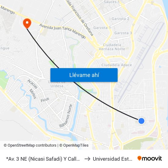 *Av. 3 NE (Nicasi Safadi) Y Calle 11a NE (Atahualpa Chavez) to Universidad Estatal De Guayaquil map