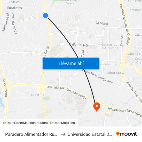 Paradero Alimentador Ruta Casuarina to Universidad Estatal De Guayaquil map