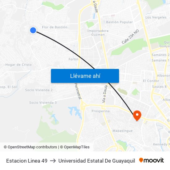 Estacion Linea 49 to Universidad Estatal De Guayaquil map