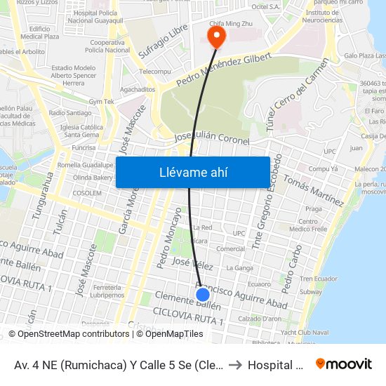 Av. 4 NE (Rumichaca)  Y Calle 5 Se  (Clemente Ballen) to Hospital Militar map