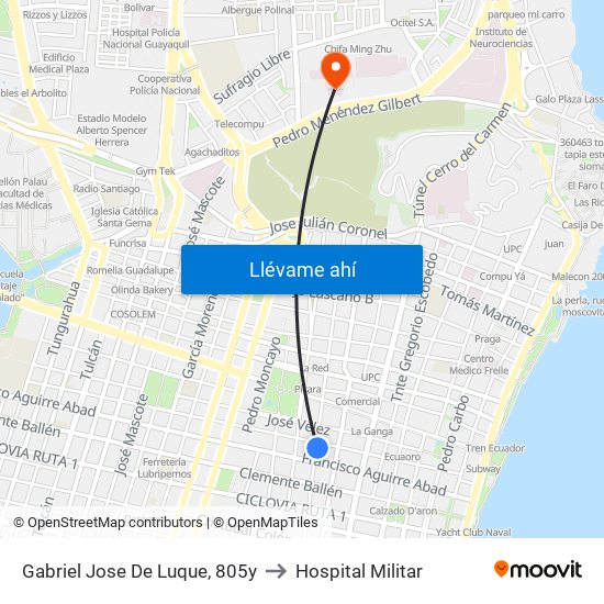 Gabriel Jose De Luque, 805y to Hospital Militar map