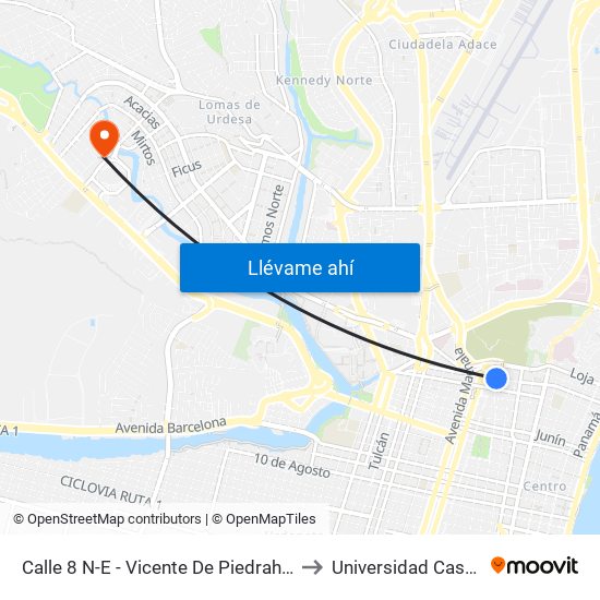 Calle 8 N-E - Vicente De Piedrahita Carbo, 610 to Universidad Casa Grande map