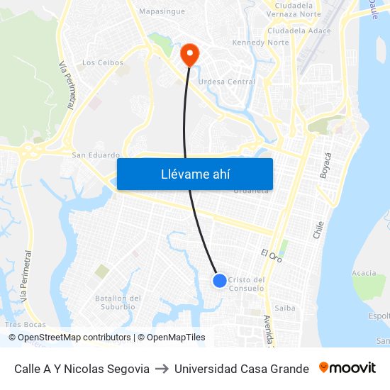 Calle A Y Nicolas Segovia to Universidad Casa Grande map