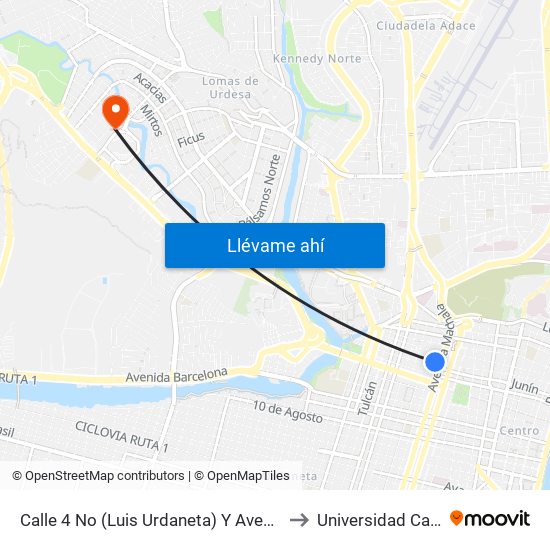 Calle 4 No (Luis Urdaneta) Y  Avenida 2 No (Antepara) to Universidad Casa Grande map