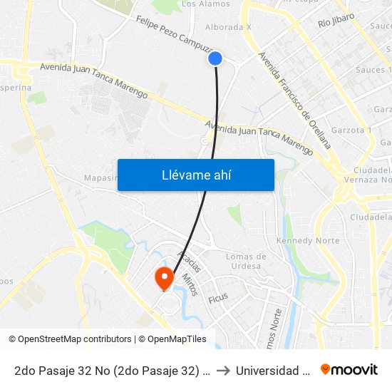 2do Pasaje 32 No (2do Pasaje 32) Y Calle 18j No (Felipe Pezo) to Universidad Casa Grande map