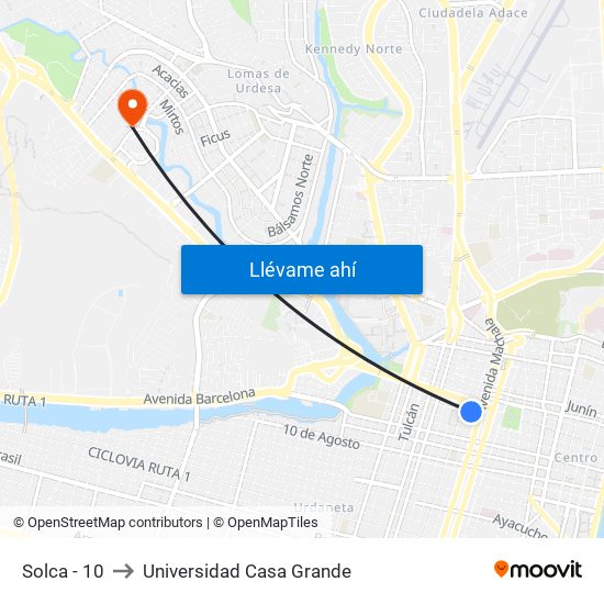 Solca - 10 to Universidad Casa Grande map