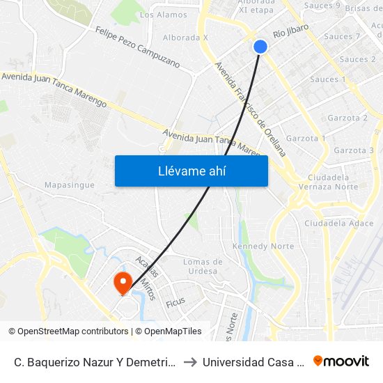 C. Baquerizo Nazur  Y Demetrio Aguilera to Universidad Casa Grande map