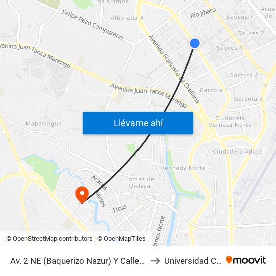 Av. 2 NE (Baquerizo Nazur)  Y Calle 17 NE  (Jose Maria Egas) to Universidad Casa Grande map