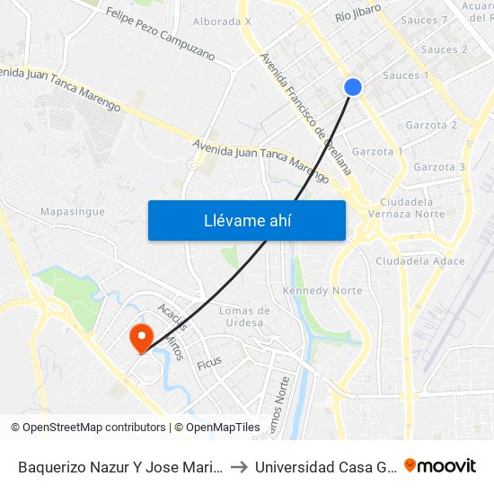 Baquerizo Nazur  Y  Jose Maria Roura to Universidad Casa Grande map