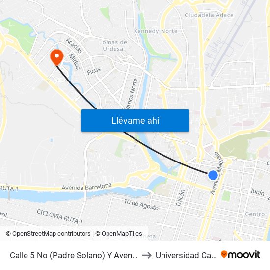 Calle 5 No (Padre Solano) Y  Avenida 2 No (Antepara) to Universidad Casa Grande map