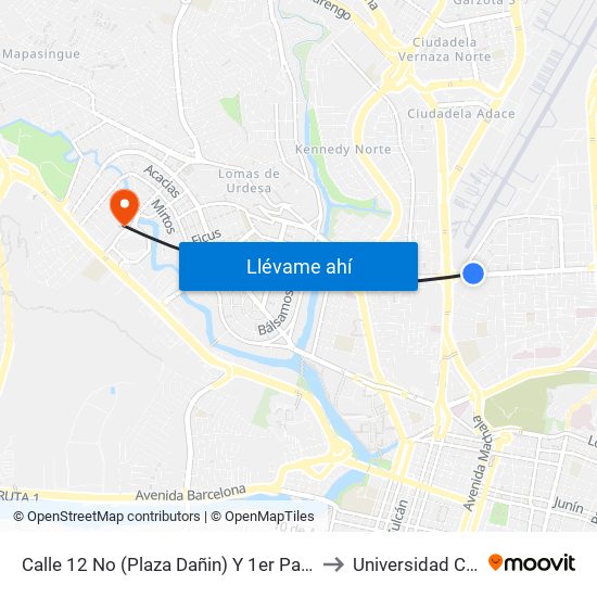Calle 12 No (Plaza Dañin) Y 1er Pasaje 1 NE (Angel Flores) to Universidad Casa Grande map