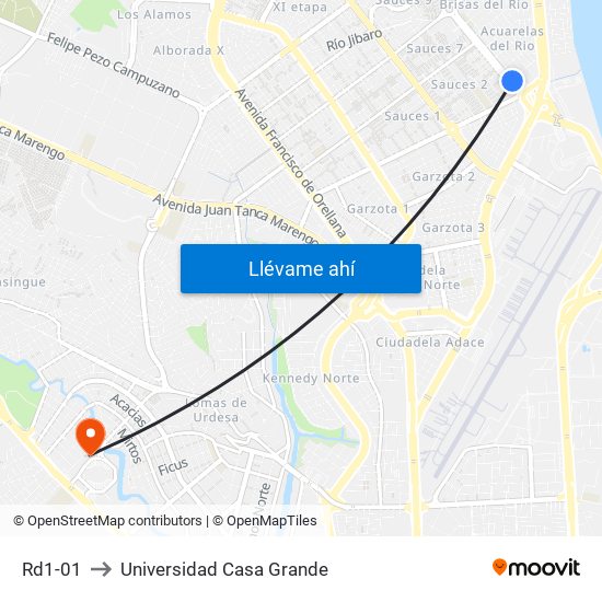 Rd1-01 to Universidad Casa Grande map