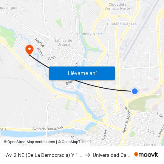 Av. 2 NE (De La Democracia) Y 1er Callejon 10 NE to Universidad Casa Grande map