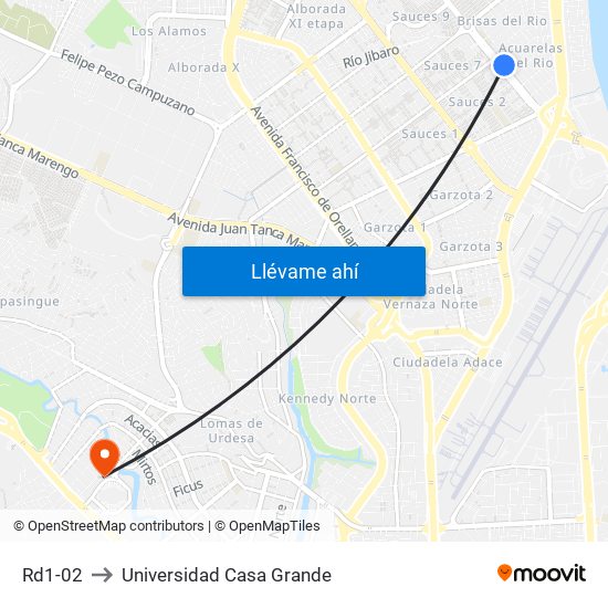Rd1-02 to Universidad Casa Grande map