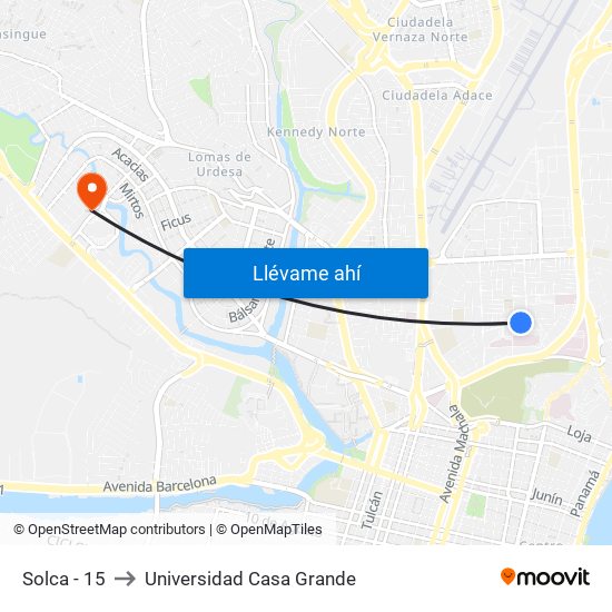 Solca - 15 to Universidad Casa Grande map