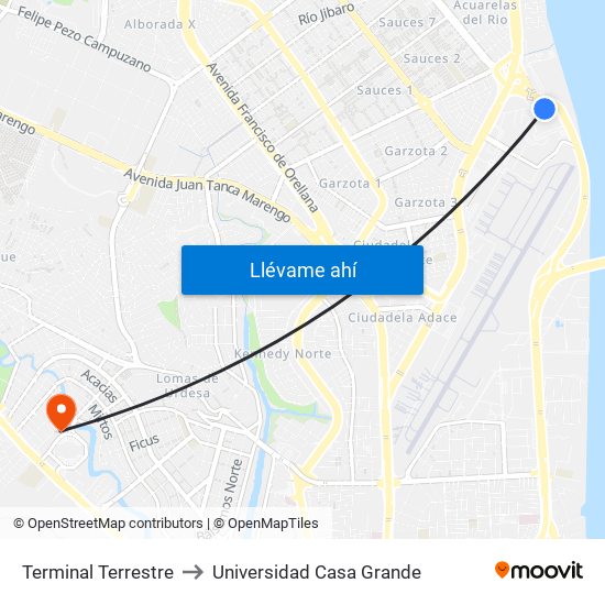 Terminal Terrestre to Universidad Casa Grande map