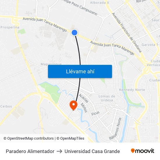 Paradero Alimentador to Universidad Casa Grande map