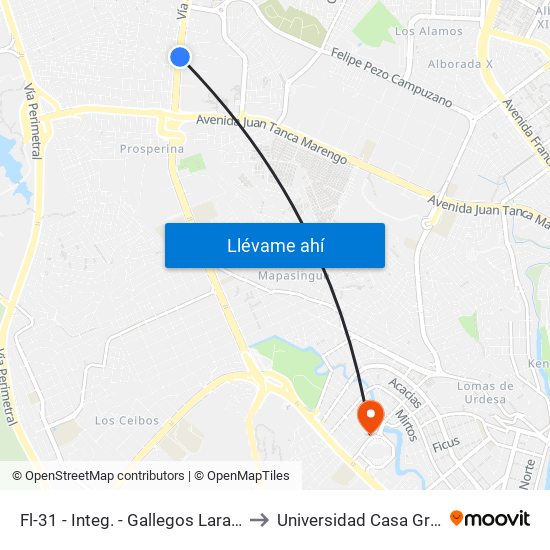 Fl-31 - Integ. - Gallegos Lara (C/B) to Universidad Casa Grande map