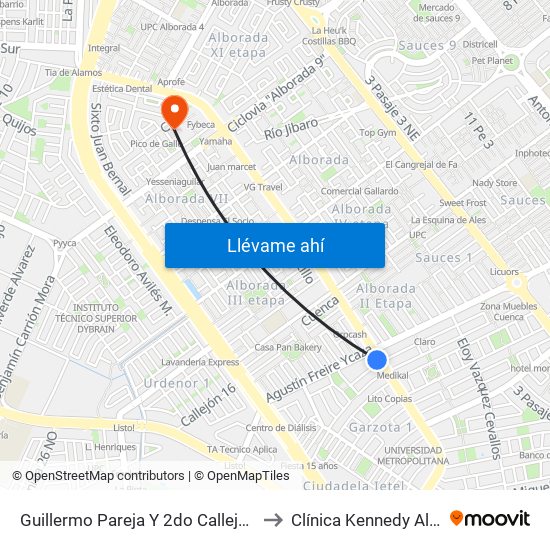 Guillermo Pareja Y  2do Callejon 15e N-E to Clínica Kennedy Alborada map