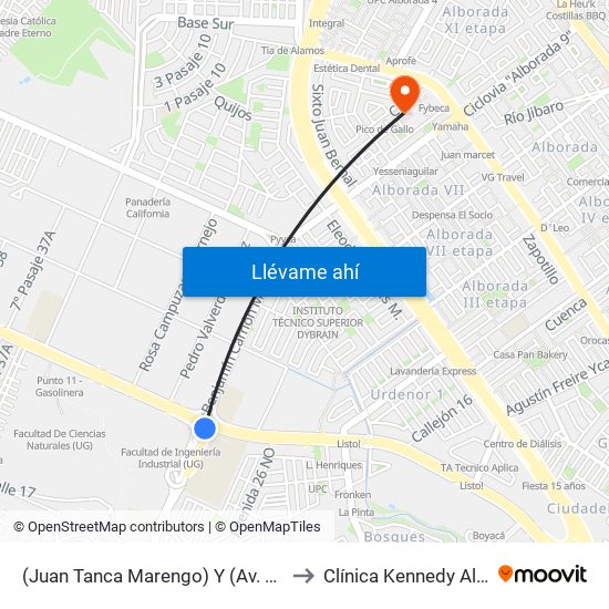 (Juan Tanca Marengo) Y (Av. Las Aguas) to Clínica Kennedy Alborada map