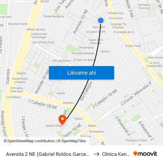 Avenida 2 NE (Gabriel Roldos Garces) Y Avenida 3 NE (Isidro Ayora Cuev)A to Clínica Kennedy Alborada map