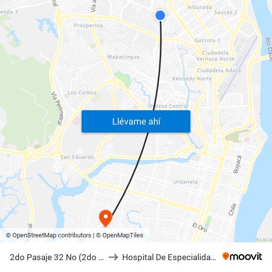 2do Pasaje 32 No (2do Pasaje 32) Y Calle 18j No (Felipe Pezo) to Hospital De Especialidades Guayaquil ""Dr. Abel Gilbert Pontón"" map