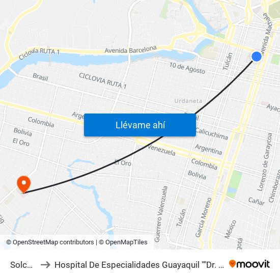 Solca - 10 to Hospital De Especialidades Guayaquil ""Dr. Abel Gilbert Pontón"" map
