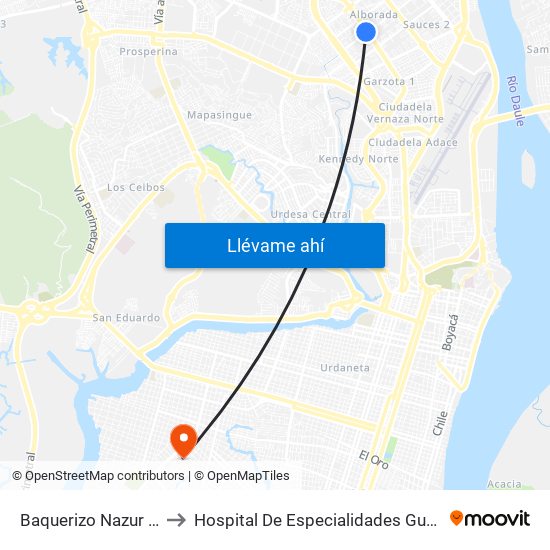 Baquerizo Nazur  Y Jose Maria Egas to Hospital De Especialidades Guayaquil ""Dr. Abel Gilbert Pontón"" map