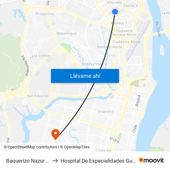 Baquerizo Nazur  Y  Jose Maria Roura to Hospital De Especialidades Guayaquil ""Dr. Abel Gilbert Pontón"" map