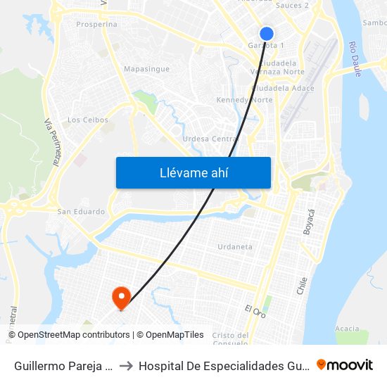 Guillermo Pareja Y  5 Herradura 2 N-E to Hospital De Especialidades Guayaquil ""Dr. Abel Gilbert Pontón"" map