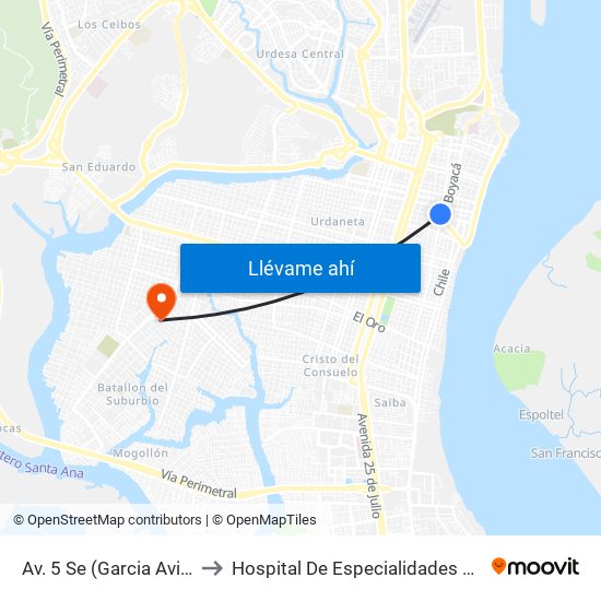 Av. 5 Se (Garcia Aviles)  Y Calle 8 Se (Colon) to Hospital De Especialidades Guayaquil ""Dr. Abel Gilbert Pontón"" map