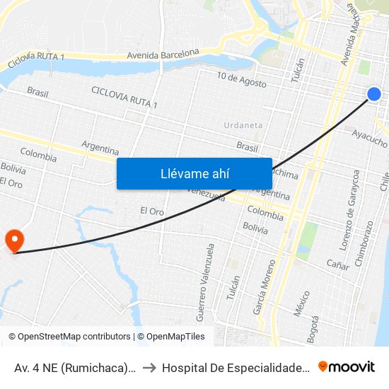 Av. 4 NE (Rumichaca)  Y Calle 5 Se  (Clemente Ballen) to Hospital De Especialidades Guayaquil ""Dr. Abel Gilbert Pontón"" map