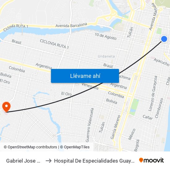 Gabriel Jose De Luque, 805y to Hospital De Especialidades Guayaquil ""Dr. Abel Gilbert Pontón"" map