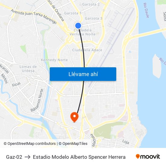 Gaz-02 to Estadio Modelo Alberto Spencer Herrera map
