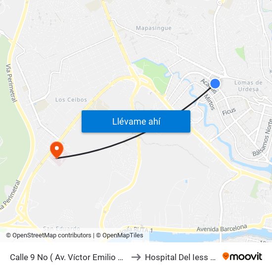 Calle 9 No ( Av. Víctor Emilio Estrada) E Ilanes to Hospital Del Iess Los Ceibos map