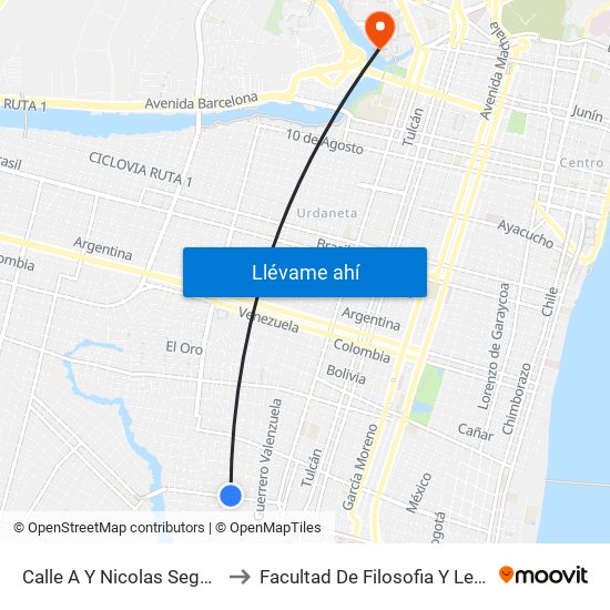 Calle A Y Nicolas Segovia to Facultad De Filosofia Y Letras map