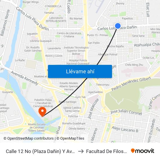 Calle 12 No (Plaza Dañin) Y Av. 2 NE (Luis Lopez) to Facultad De Filosofia Y Letras map
