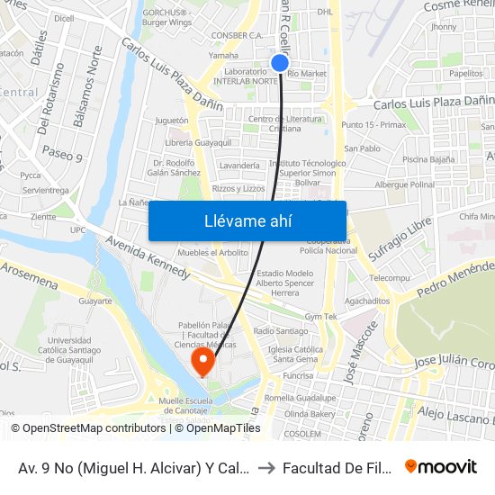 Av. 9 No (Miguel H. Alcivar) Y Calle 12a No (Andrade Coello) to Facultad De Filosofia Y Letras map