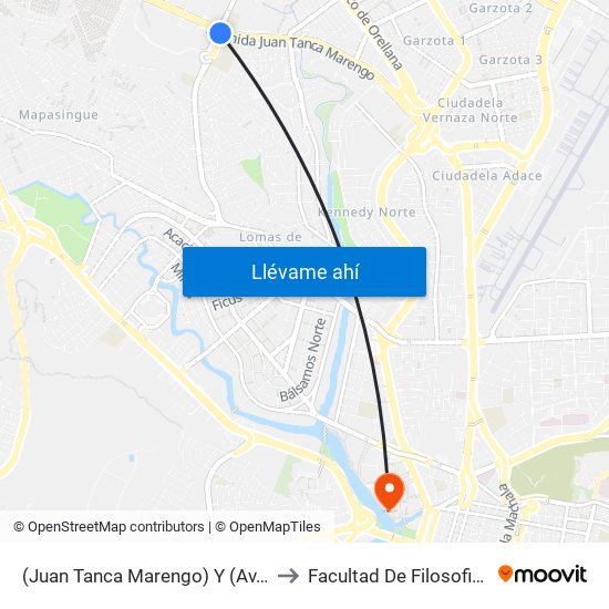 (Juan Tanca Marengo) Y (Av. Las Aguas) to Facultad De Filosofia Y Letras map