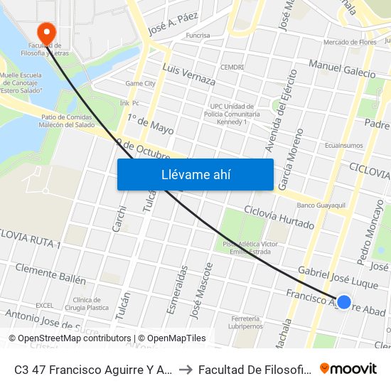 C3 47 Francisco Aguirre Y Avenida Quito to Facultad De Filosofia Y Letras map