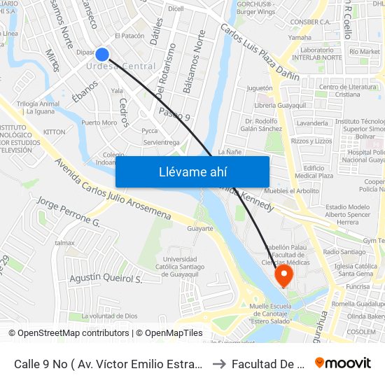 Calle 9 No ( Av. Víctor Emilio Estrada Y Av. Las Monjas (Bco. Del Pacifico) to Facultad De Filosofia Y Letras map