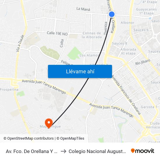 Av. Fco. De Orellana  Y  Av. José Tamayo to Colegio Nacional Augusto Mendoza Moreira map