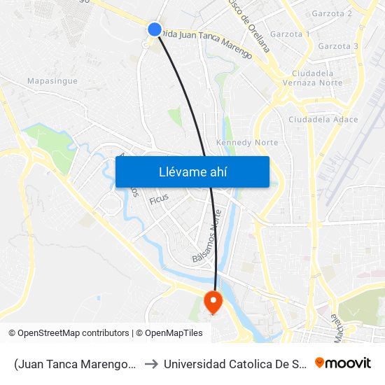 (Juan Tanca Marengo) Y (Av. Las Aguas) to Universidad Catolica De Santiago De Guayaquil map