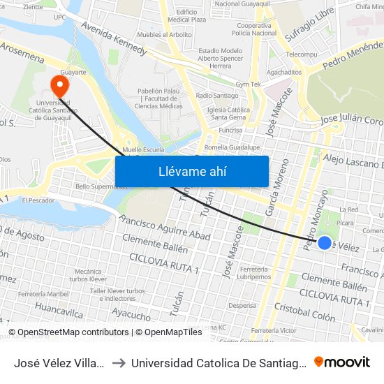 José Vélez Villamar, 905 to Universidad Catolica De Santiago De Guayaquil map