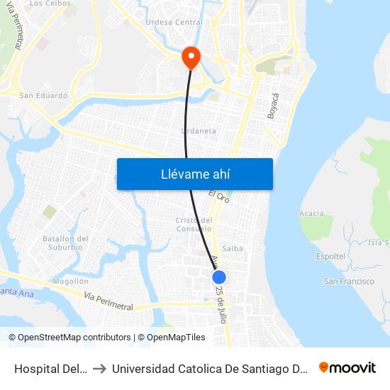 Hospital Del Iess to Universidad Catolica De Santiago De Guayaquil map